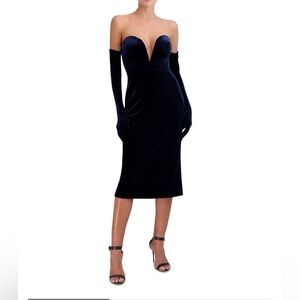 BCBG Dark Blue Strapless Velvet Dress